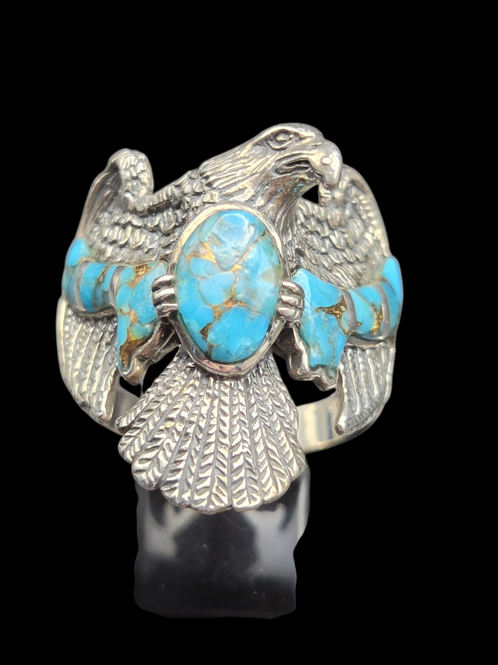 Turquoise Eagle Statement Ring - Sterling Silver 13